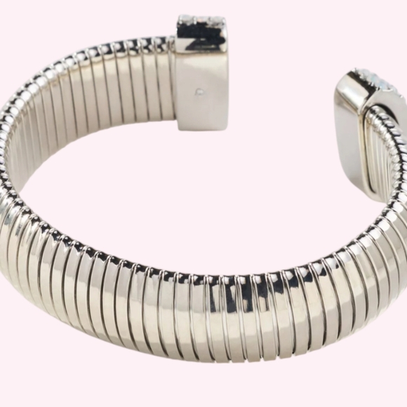 Anthropologie Ribbed Pavé Cuff Bracelet in Silver - Picture 3 of 6